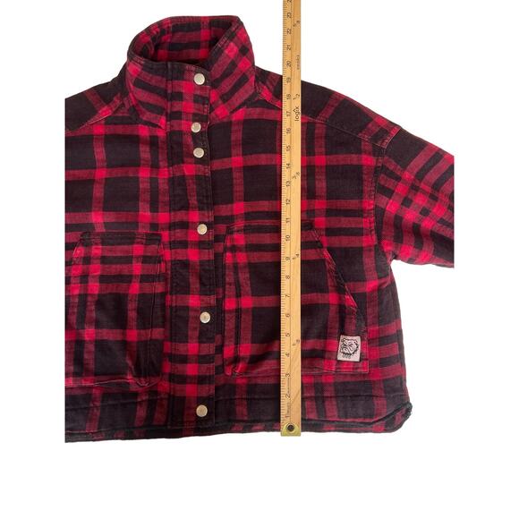 Urban Outfitters BDG Cropped Plaid Shacket Black Red Flannel Boxy Jacket Small - Picture 14 of 15